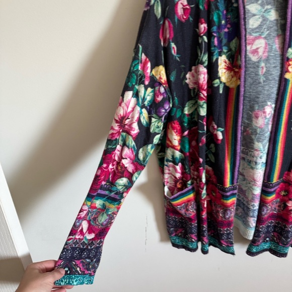 Johnny Was Bethia Printed Cotton/Cashmere Hoodie Cardigan floral print sz small - Picture 4 of 7